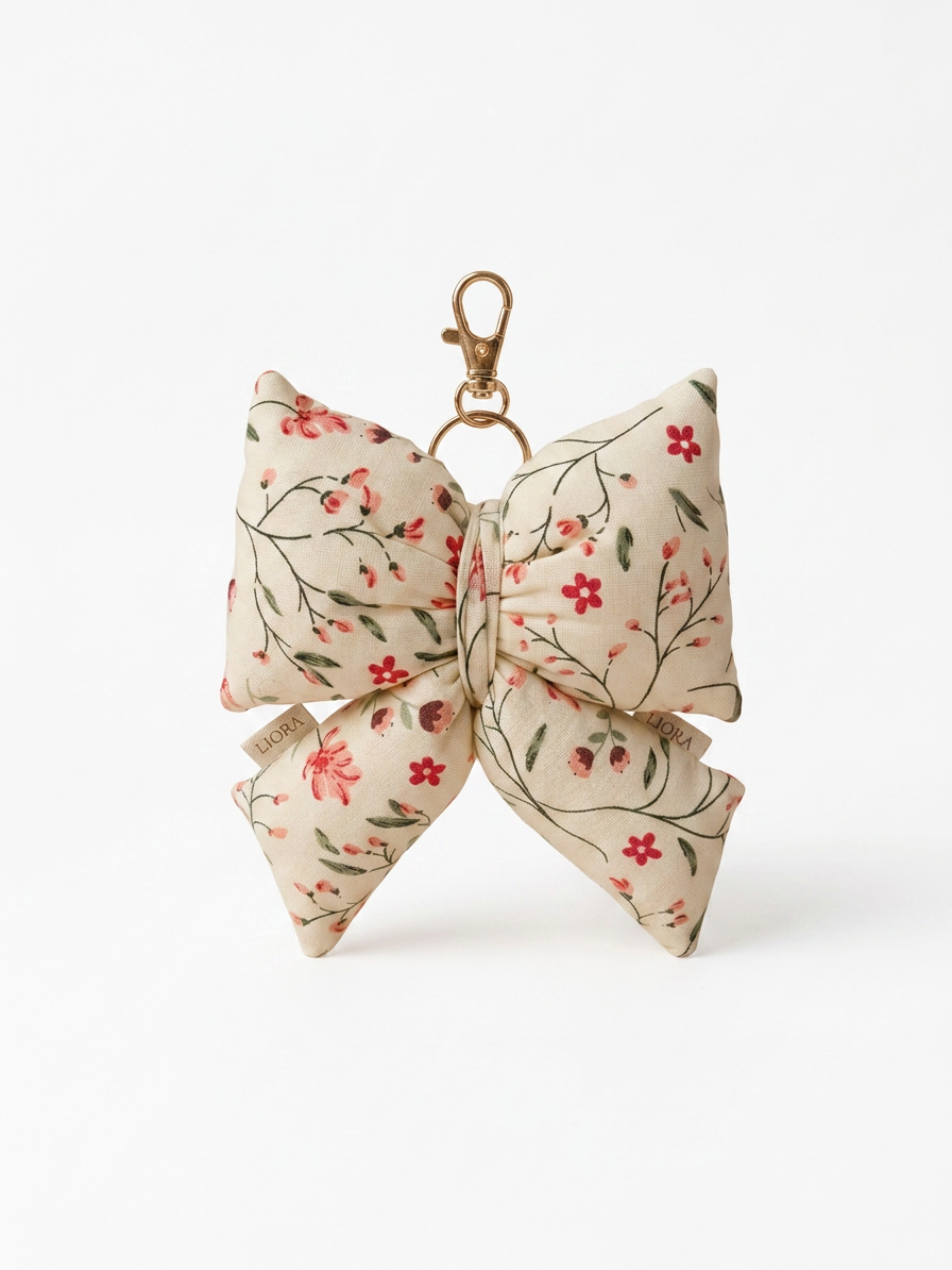 Aurélie Bubble Bow mit roten Blumenranken auf weißem Hintergrund