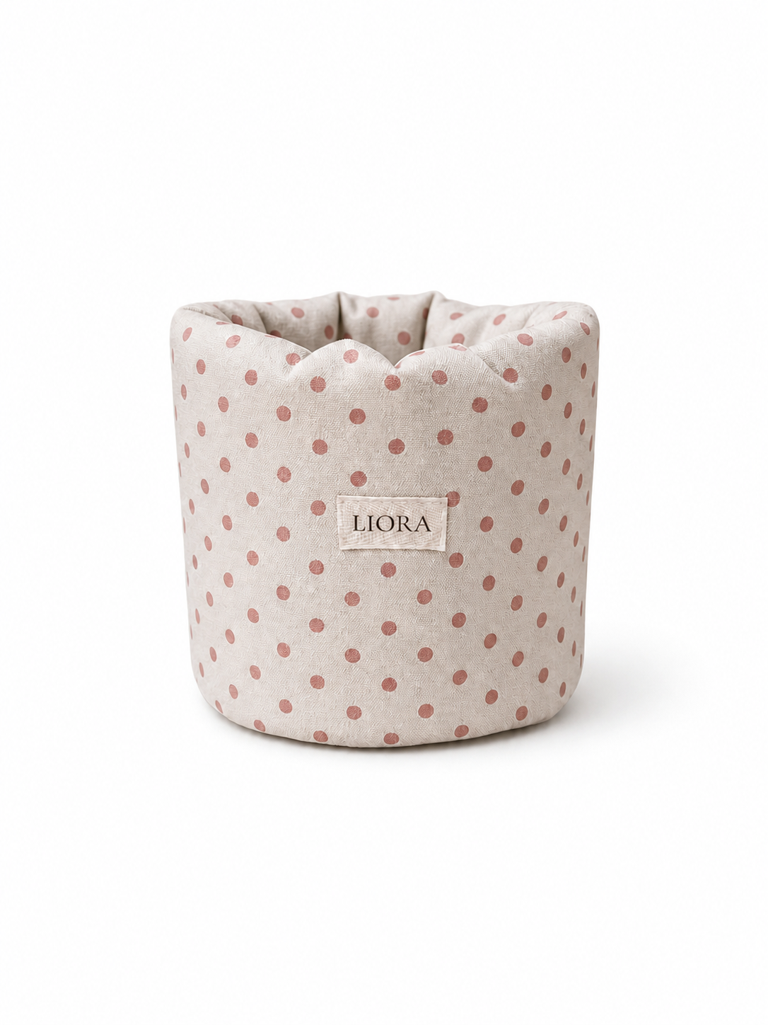 Colette Puffy Bucket mit rosa Punkten auf weißem Hintergrund